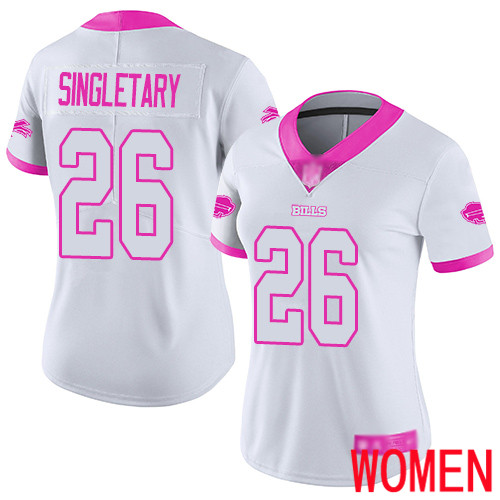 Women Buffalo Bills #26 Devin Singletary Limited White Pink Rush Fashion NFL Jersey